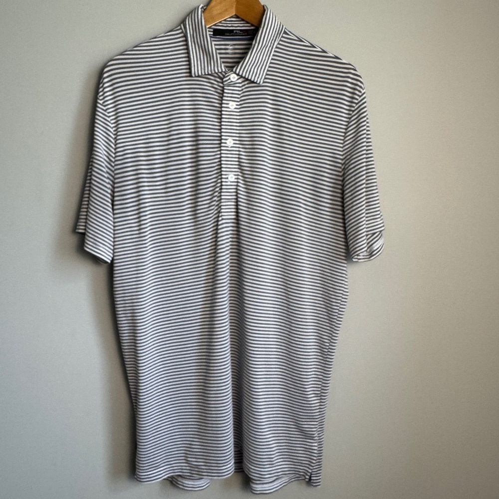 RLX Ralph Lauren Men's‎ Striped Performance Golf Polo Shirt Gray Size Medium PCG